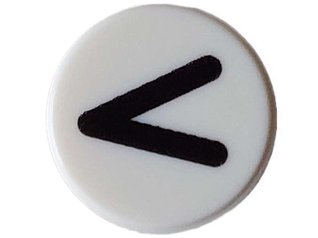 Lego (N) ~ Tile Round 1 x 1 with Black Eye Shut Tight / Letter V / Less Than Sign / Greate ~ [White]
