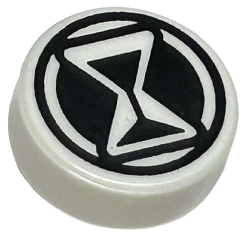 Lego (N) ~ Tile Round 1 x 1 with Black Hourglass and Circle Pattern ~ [White]
