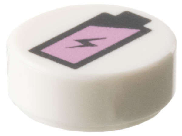 Lego (N) ~ Tile Round 1 x 1 with Black and Metallic Pink Battery Charge Pattern ~ [White]
