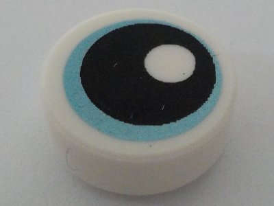 Lego (N) ~ Tile Round 1 x 1 with Eye with Metallic Light Blue Iris and Black Pupil Pattern ~ [White]