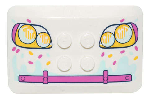Lego (N) ~ Wedge 6 x 4 x 2/3 Quad Curved with Yellow and Dark Pink Headlights Bumper Light ~ [White]