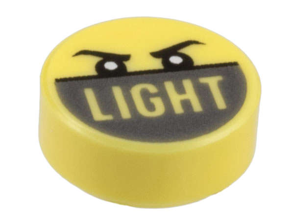 Lego (N) ~ Tile Round 1 x 1 with Black Angry Eyebrows and Eyes 'LIGHT' on Da ~ [Bright Light Yellow]