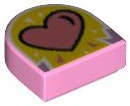 Lego (N) ~ Tile Round 1 x 1 Half Circle Extended with Coral Heart on Yellow Backgrou ~ [Bright Pink]