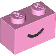 Lego (N) ~ Brick 1 x 2 with Black Smile Curved Line Pattern ~ [Bright Pink]