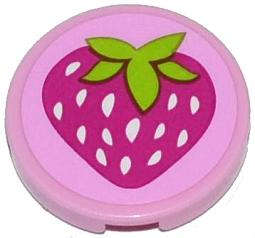 Lego (U) ~ Tile Round 2 x 2 with Strawberry Pattern (Sticker) - Set 41035 ~ [Bright Pink]