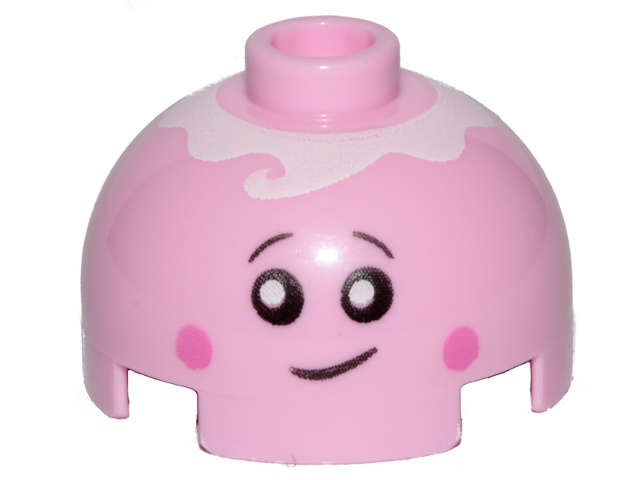 Lego (N) ~ Brick Round 2 x 2 Dome Top with Smile Eyes with Pupils Pink Cheeks and Ic ~ [Bright Pink]