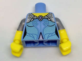 Lego (N) ~ Torso Dress with Yellow Neck Lavender Shoulders and Metallic Trim P ~ [Bright Light Blue]