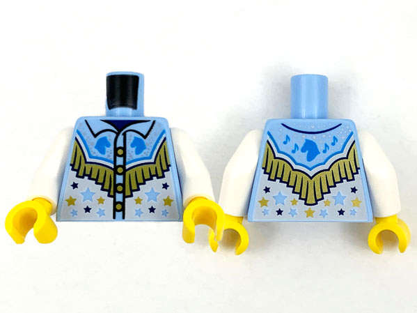 Lego (N) ~ Torso Western Shirt Dark Azure Horse Heads Gold Fringe White Lower  ~ [Bright Light Blue]