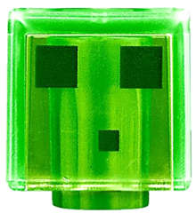 Lego (N) ~ Minifigure Head Modified Cube with Pixelated Dark Green Eyes and M ~ [Trans-Bright Green]