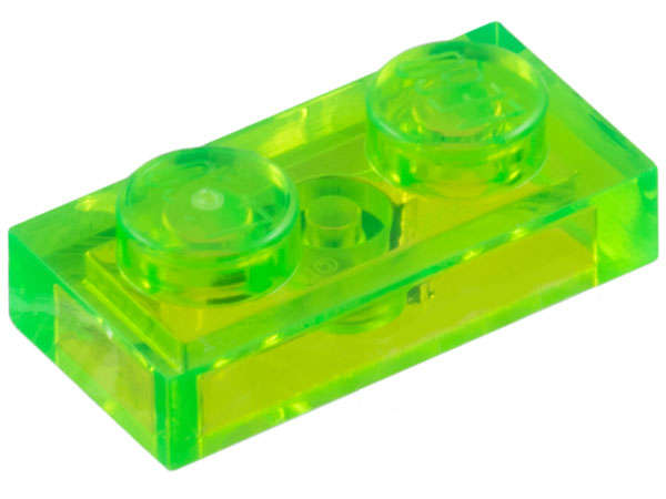 Lego (N) ~ Plate 1 x 2 ~ [Trans-Bright Green]