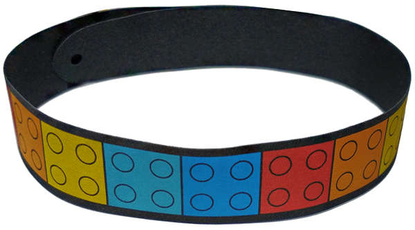 Lego (N) ~ Cloth Camera Strap with 2 Holes and Red Orange Yellow Medium Azure and Dark Azu ~ [Black]