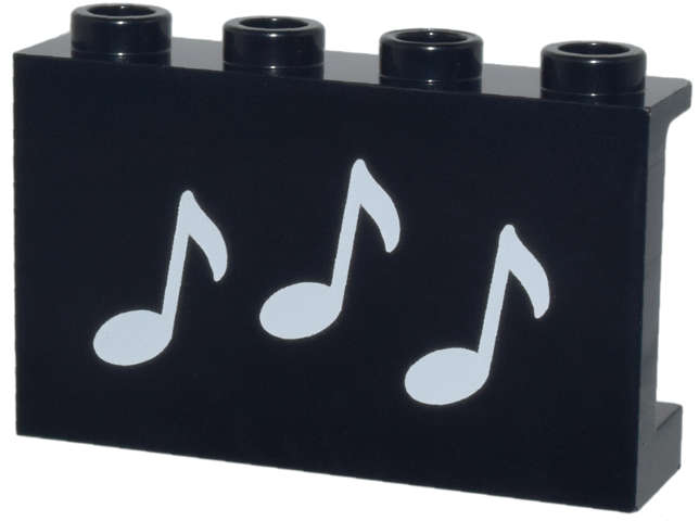 Lego (N) ~ Panel 1 x 4 x 2 with Side Supports - Hollow Studs with 3 White Music Notes Patt ~ [Black]