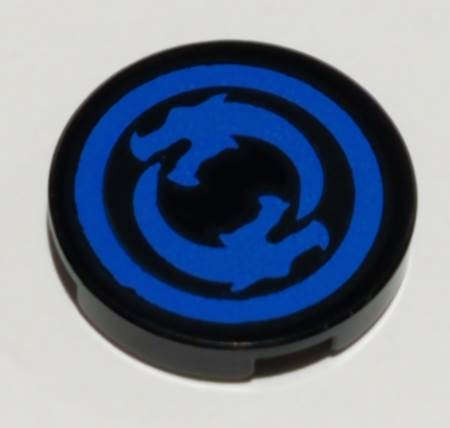Lego (U) ~ Tile Round 2 x 2 with Bottom Stud Holder with Solid Blue Circle Border with Ci ~ [Black]