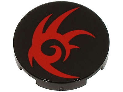 Lego (N) ~ Tile Round 2 x 2 with Bottom Stud Holder with Red Tribal Symbol Pattern (Shadow ~ [Black]