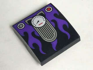 Lego (U) ~ Slope Curved 2 x 2 x 2/3 with Cat Ears Speedometer and Dark Purple Flames Patt ~ [Black]