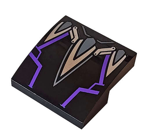 Lego (N) ~ Slope Curved 2 x 2 x 2/3 with Silver Claws and Dark Purple Highlights Pattern ~ [Black]