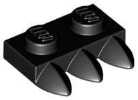 Lego (N) ~ Plate Modified 1 x 2 with 3 Teeth ~ [Black]