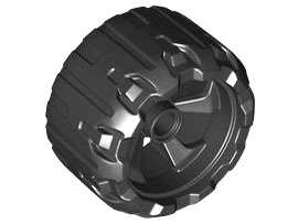 Lego (N) ~ Wheel Hard Plastic Treaded 37mm D. x 22mm with 5 Spokes ~ [Black]