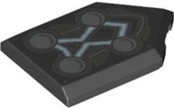 Lego (N) ~ Tile Modified 2 x 3 Pentagonal with 4 Circles and Blue Energy Lines Pattern ~ [Black]