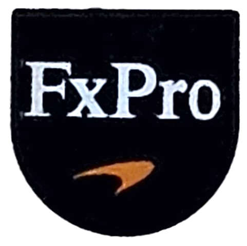 Lego (N) ~ Tile Round 1 x 1 Half Circle Extended with White 'FxPro' and Orange McLaren Log ~ [Black]