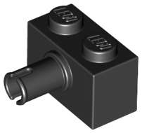 Lego (N) ~ Brick Modified 1 x 2 with Pin ~ [Black]