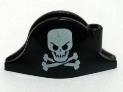 Lego (N) ~ Minifigure Headgear Hat Pirate Bicorne with White Skull and Crossbones Large Pa ~ [Black]