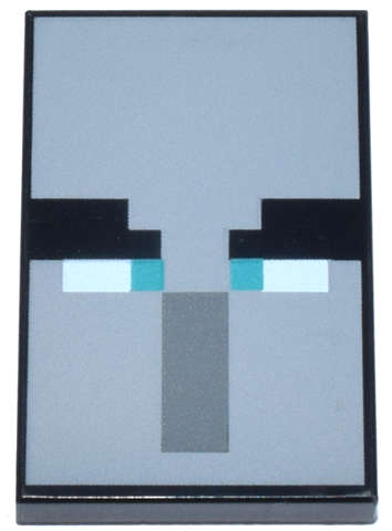 Lego (N) ~ Tile 2 x 3 with Pixelated Eyebrows Dark Turquoise Eyes and Dark Bluish Gray Rec ~ [Black]