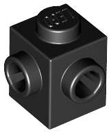 Lego (U) ~ Brick Modified 1 x 1 with Studs on 2 Sides Adjacent ~ [Black]