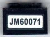 Lego (U) ~ Brick 1 x 2 with 'JM60071' Pattern (Sticker) - Set 60071 ~ [Black]