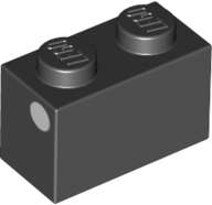 Lego (N) ~ Brick 1 x 2 with White Dot Pattern on Both Ends (Super Mario Crowber Eyes) ~ [Black]