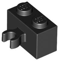 Lego (N) ~ Brick Modified 1 x 2 with Open O Clip Thick (Vertical Grip) ~ [Black]