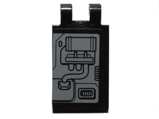 Lego (U) ~ Tile Modified 2 x 3 with 2 Clips with SW Machinery and Piping Pattern Model Le ~ [Black]