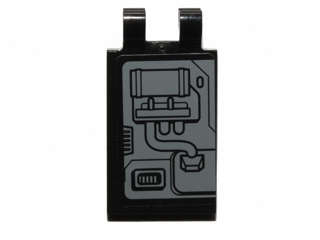 Lego (U) ~ Tile Modified 2 x 3 with 2 Clips with SW Machinery and Piping Pattern Model Ri ~ [Black]