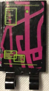 Lego (U) ~ Tile Modified 2 x 3 with 2 Clips with Magenta Map and Lime Notes Pattern 2 (St ~ [Black]