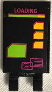 Lego (U) ~ Tile Modified 2 x 3 with 2 Clips with Magenta 'LOADING' and Light Orange and L ~ [Black]