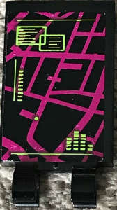 Lego (U) ~ Tile Modified 2 x 3 with 2 Clips with Magenta Map and Lime Notes Pattern 1(Sti ~ [Black]