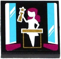 Lego (U) ~ Tile 2 x 2 with Female Holding Trophy with Star Pattern (Sticker) - Set 41117 ~ [Black]