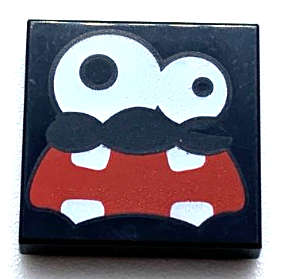 Lego (N) ~ Tile 2 x 2 with White Eyes Large Right Eye and Red Wide Open Mouth with 4 Teeth ~ [Black]