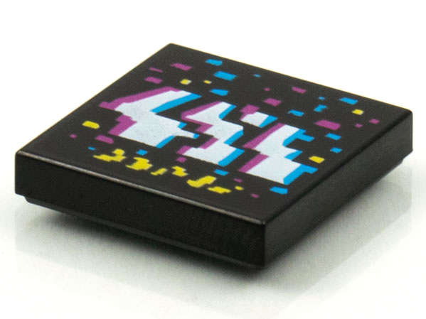 Lego (N) ~ Tile 2 x 2 with BeatBit Album Cover - Dark Azure White Magenta and Yellow Jagge ~ [Black]