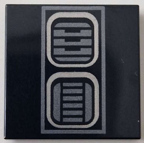 Lego (N) ~ Tile 2 x 2 with Dark Silver SW R2-D2 Astromech Droid Vents with Rectangle Borde ~ [Black]