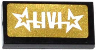 Lego (U) ~ Tile 1 x 2 with 'LIVI' and 2 Stars on Gold Background Pattern (Sticker) - Set  ~ [Black]