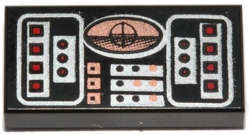 Lego (U) ~ Tile 1 x 2 with Avionics SW Copper Red &amp; Silver Pattern ~ [Black]