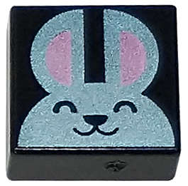 Lego NEW - Tile 1 x 1 with Groove with Metallic Light Blue Bunny Rabbit Head with Metallic~ [Black]