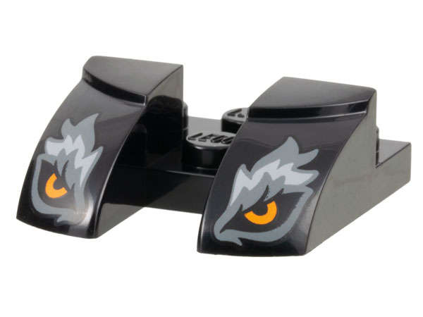 Lego (N) ~ Wedge 3 x 3 Curved with Cutout with Orange Wolf Eyes Dark Bluish Gray and Light ~ [Black]