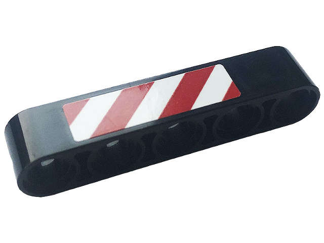 Lego (U) ~ Technic Liftarm Thick 1 x 5 with Red and White Danger Stripes Pattern Side B ( ~ [Black]