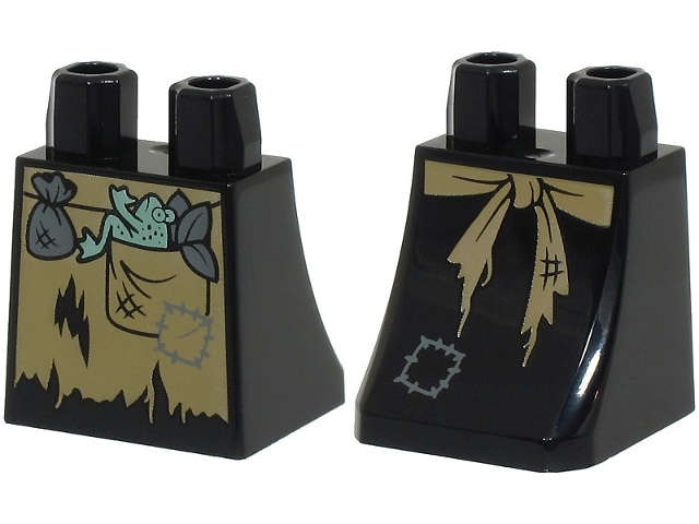 Lego (N) ~ Lower Body Skirt with Dark Tan Tattered Apron with Sand Green Frog and Dark Blu ~ [Black]