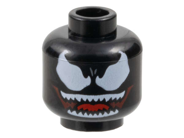 Lego (N) ~ Minifigure Head Alien Large White Eyes and Wide Dark Red Open Mouth Smile with  ~ [Black]