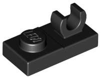 Lego (N) ~ Plate Modified 1 x 2 with Open O Clip on Top ~ [Black]