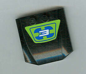 Lego (U) ~ Wedge 4 x 4 x 2/3 Triple Curved with Number 3 on Blue and Lime Pattern (Sticke ~ [Black]