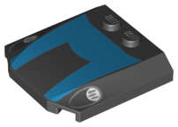 Lego (N) ~ Wedge 4 x 4 x 2/3 Triple Curved with Blue Marking and Headlights Pattern ~ [Black]